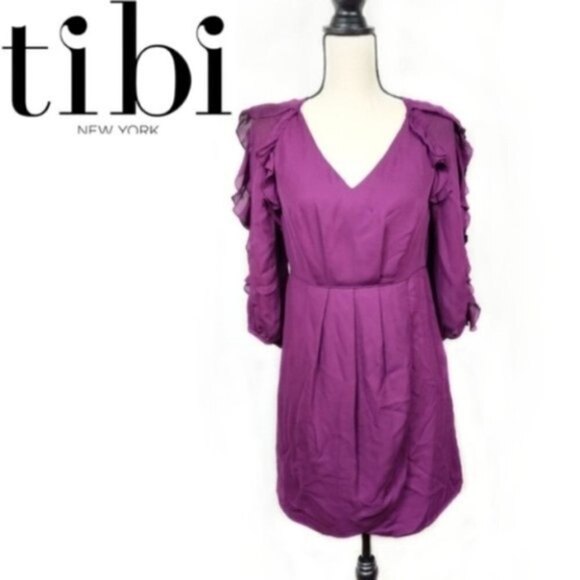 Tibi Dresses & Skirts - Tibi Pleated Wrap Ruffle Sleeve Keyhole Silk Dress 8